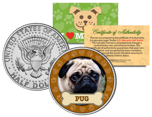 PUGDog Series JFK Kennedy Half Dollar U.S. Colorized Coin PUGDog Series JFK Kennedy Half Dollar U.S. Colorized Coin