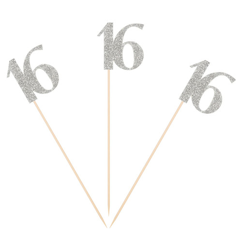Pack of 10 Silver Glittery 16th Birthday Centerpiece Sticks Number 16 Table Topper Birthday Anniversary Pary Decorations