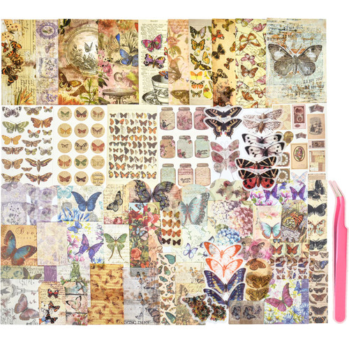 Vintage Art Scrapbooking Supplies Journaling Stickers 83Pcs,Aesthetic Paper Washi Stickers Kit for Junk Journal,Bullet Journals,Cottagecore Decoupage Decor for Adults Kids (Butterfly) Vintage Art Scrapbooking Supplies Journaling Stickers 83Pcs,Aesthetic Paper Washi Stickers Kit for Junk Journal,Bullet Journals,Cottagecore Decoupage Decor for Adults Kids (Butterfly)