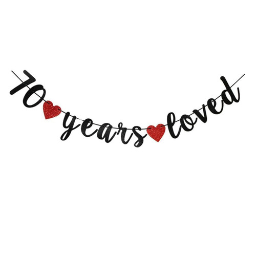 70 Years Loved Black Banner, 70th Birthday Party Bunting Sign, Happy 70th Wedding Anniversary Party Decoration Garlands