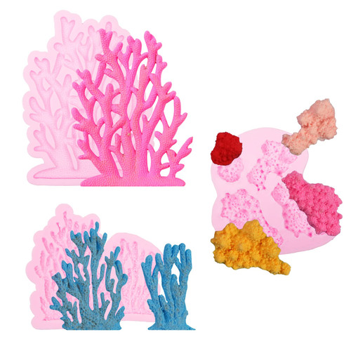 Sea Coral Silicone Fondant Molds, Seaweed Chocolate Molds, Marine Theme Cake Baking Molds for Cake Decoration Candy Clay Resin