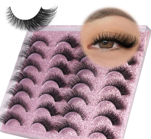 Wispy Cat Eye Lashes Natural Look Mink Eyelashes Fluffy Fox Eye Lashes Long Strip False Eyelashes 14 Pairs Volume Lashes Cat Eye ALICROWN