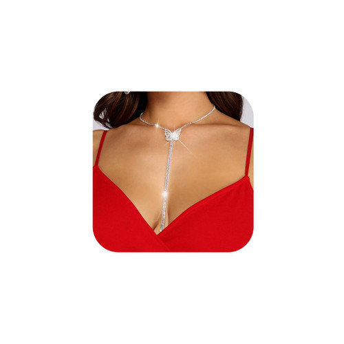 Butterfly Choker Necklaces Silver Rhinestone Necklace Chain Long Sparkly Crystal Necklace Jewelry for Women and Girls Butterfly Choker Necklaces Silver Rhinestone Necklace Chain Long Sparkly Crystal Necklace Jewelry for Women and Girls