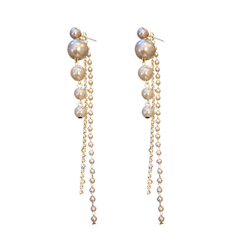 Shell Pearl Ball Bead Tassel Dangle Stud Earrings with 925 Sterling Silver Post Pin for Women Girls Dainty Imitation Pearls Drop Dangling Post Studs Earring Hypoallergenic Fashion Elegant Jewelry