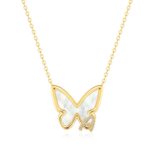 FONKUP Butterfly Necklace 14K Gold Plated Butterfly Pendant Necklaces for Women Girls Dainty Heart Butterfly Necklaces Simple Fashion Jewelry Gift, Copper, Cubic Zirconia