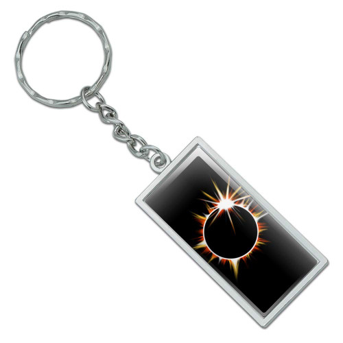 Total Solar Eclipse Painted Rectangle Keychain in Chrome Plated Metal