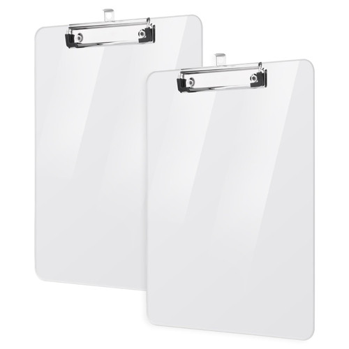 2 Pack Plastic Clipboards, Acrylic Clear Clip Board 8.5x11 for Classroom, Students, Letter Size A4 Transparent Clipboards Size 9" x 12.5" with Low Profile Clip, Office & School Supply.