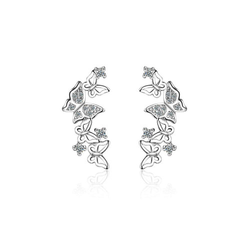 Hollow Butterfly CZ Cuff Wrap Studs Earrings for Women Girls Pierced Ear Sterling Silver Plated Fashion Cubic Zirconia Crawler Climber Hypoallergenic Hollow Butterfly CZ Cuff Wrap Studs Earrings for Women Girls Pierced Ear Sterling Silver Plated Fashion Cubic Zirconia Crawler Climber Hypoallergenic