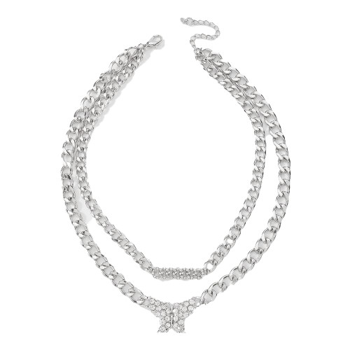 Dainty Layered Choker Necklace Silver Chunky Chain Necklace Rhinestone Butterfly Pendant Necklace for Women Girls Dainty Layered Choker Necklace Silver Chunky Chain Necklace Rhinestone Butterfly Pendant Necklace for Women Girls