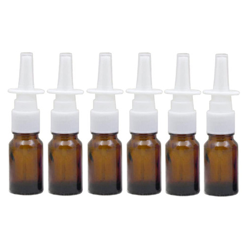 6Pcs 10ml/0.34oz Empty Amber Glass Nasal Spray Bottle with Fine Mist Sprayers Container for Makeup Water Perfumes Essential Oils Saline