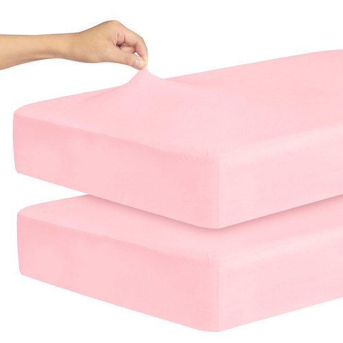Stretchy Crib Sheets for Girls, 2 Pack Baby Crib Sheets Fitted for Standard Crib and Toddler Mattress 52" x 28", Soft and Breathable Fitted Crib Sheets Neutral, Pink