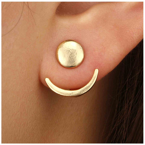 Boho Crescent Moon Ear Jacket Earrings Moon Phase Jacket Stud Earrings Sun Moon Disc Stud Earrings Gold Moon Front Back Earrings Jewelry for Women and Girls