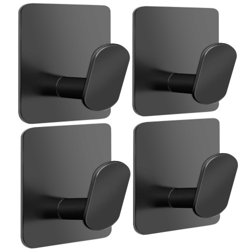 Adhesive Hooks - 4 Pack Towel/Wall Hooks for Hanging Coat, Hat,Towel Robe, Heavy Duty Hooks Stick on Kitchen or Bathroom (Matte Black, Waterproof, Stainless Steel) Adhesive Hooks - 4 Pack Towel/Wall Hooks for Hanging Coat, Hat,Towel Robe, Heavy Duty Hooks Stick on Kitchen or Bathroom (Matte Black, Waterproof, Stainless Steel)