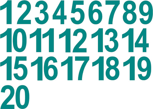 Teal Numbers 1-20 Stickers Vinyl Decals Choose Size from 1" to 8" Indoor Outdoor Waterproof (Arial Bold V592) (1")