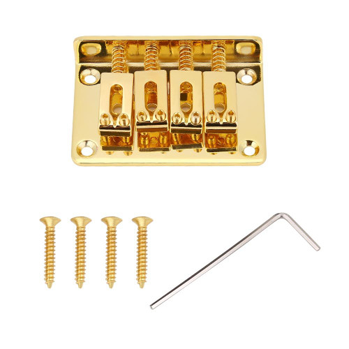 Hardtail Bridge, 4-string Fixed Bridge Replacement Parts for Cigarbox Electric Guitars Ukulele (Gold) Cigar Box Guitar Bridge 4 String 4-String Gold Hard-Tail Bridge For Cigar Box Guitars