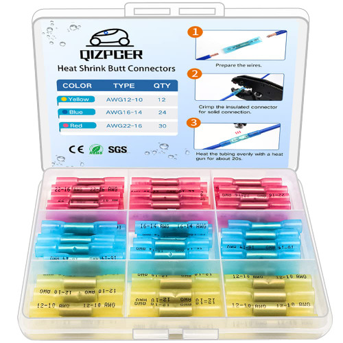 66 Pcs Heat Shrink Butt Connectors Kit, Insulated Waterproof Electrical Marine Automotive Wire Crimp Splice Terminals, Butt Connectors 66 Pcs Heat Shrink Butt Connectors Kit, Insulated Waterproof Electrical Marine Automotive Wire Crimp Splice Terminals, Butt Connectors