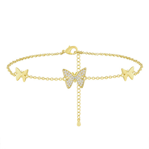 Butterfly Bracelet 14k Gold Bracelets for Women Adjustable Cubic Zirconia Charm Bracelets CZ Butterfly Jewelry for Teen Girls
