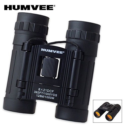 Humvee HMV-B-8X21B Rubber Armor Compact Binocular with Anti-Reflective Ruby Red Lens, 8x21, Black
