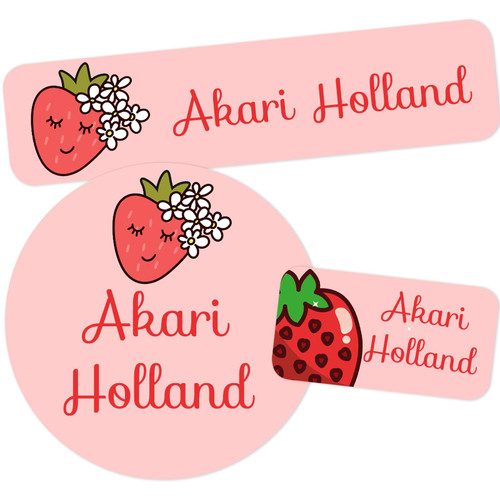 Personalized Stickers with Name 105pc Custom Waterproof Daycare Labels for Clothing Tags, Water Bottles, Lunch Boxes,Books and School Supplies,Strawberry