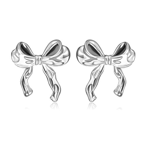 Gold Silver Bow Earrings for Women,Golden Silvery Butterfly Stud Ribbon Tie Earrings,Bow Shaped Earings Birthday Party Jewelry Gift for Girls Silver