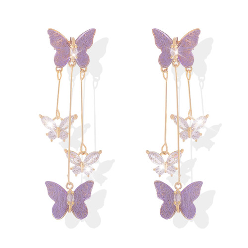 Purple Butterfly Dangle Earrings for Women Butterfly Tassel Earrings Crystal Butterfly Drop Dangle Earrings for Teen Girls Gift