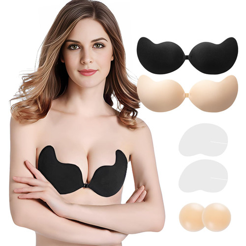 Sticky Bra - Adhesive Bra 2 PCS Invisible Push Up Backless Bra, Strapless Silicone Sticky Bra for Women, D Black Sticky Bra - Adhesive Bra 2 PCS Invisible Push Up Backless Bra, Strapless Silicone Sticky Bra for Women, D Black