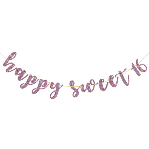 Happy Sweet 16 Banner, Girl's 16th Birthday Banner, 16th Birthday Garland Bunting Party Decorations - Mix Purple Glitter Happy Sweet 16 Banner, Girl's 16th Birthday Banner, 16th Birthday Garland Bunting Party Decorations - Mix Purple Glitter