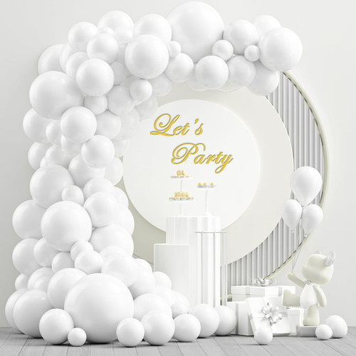 White Balloons Arch Kit, 102PCS 18In 12In 10In 5In Arch Garland for Wedding, Bride Engagement, Festival Picnic, Birthday, White Theme Anniversary Christmas Decoration With 33FT Ribbon
