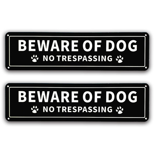 Beware of Dog No Trespassing Sign, 12x3 Inch Rust Free .040 Aluminum Metal Sign, UV Protected Weatherproof Reflective Warning Dog Sign Indoor or Outdoor Use for Fence Door or Gate (2 Pack)