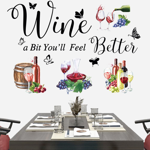 Wine Wall Decals for Kitchen Wall Stickers Dining Room Wall Sticker Wine Bottle Wall Art for Wall Decor Decorative Wine Sign for Bar Valentine's Day Living Room Wall Decorations.