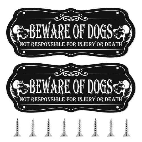 2 Pieces Beware of Dogs Sign for Fence, 9 x 3.5 Inch Dog in Yard Keep Gate Closed Sign Metal, Warning Dog Sign with Screws for Lawn, Fence, Garden