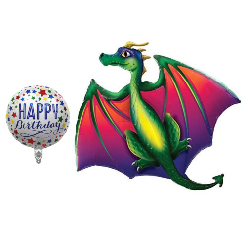 Mythical Dragon Jumbo 45" Foil Party Balloon and 18" Happy Birthday Balloon For Birthday Mythical Dragon Jumbo 45" Foil Party Balloon and 18" Happy Birthday Balloon For Birthday