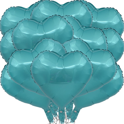 20 Pcs Turquoise Heart Balloons 18 Inch Foil Heart shaped Balloons Helium Mylar Balloons Foil Balloon for Women Valentines Day Decoration Birthday Wedding Proposal Bridal Bachelorette Party Decor