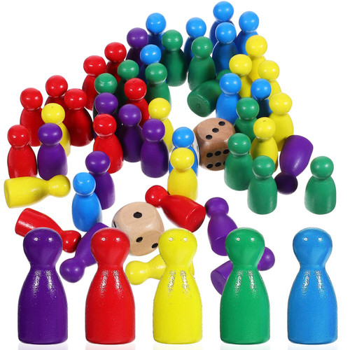 50Pcs Wooden Pawn Pieces for Board Games, Wooden Chess Pieces Board Game Pawns with 2pcs 6 Sided Game Dice for Board Games