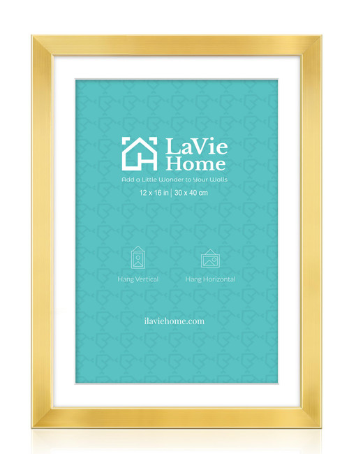 12 x 16 Picture Frame, 16x12 Wood Poster Frame with High Definition Plexiglass, Horizontal or Vertical Wall Gallery Poster Frames Suitable for Document Poster Picture, Gold 1pc