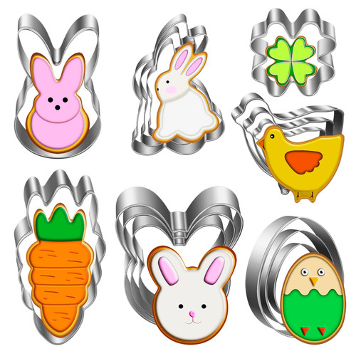 15 Pieces Easter Cookie Cutter Set - Bunny, Bunny Face, Rabbit, Egg, Chick, Carrot, Four Leaf Clover - Stainless Steel Easter Cookie Cutters - Large Easter Cookie Cutters for Spring Holiday Baking