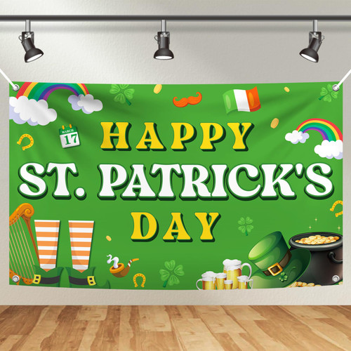 , XtraLarge, St Patricks Day Banner - 72x44 Inch, Green Happy St Patricks Day Banner for St Patricks Day Party Decorations,St Patricks Day Decorations for Kids Party