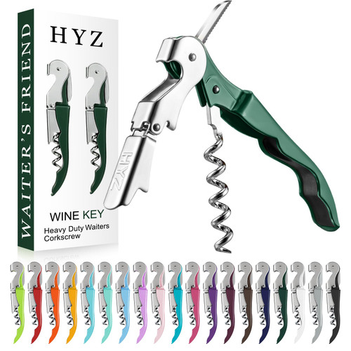 2-Pack Wine Opener Waiter Corkscrew, Professional Wine Key for Servers, Bartender with Foil Cutter, Manual Wine Bottle Opener Double Hinged (Dark Green)