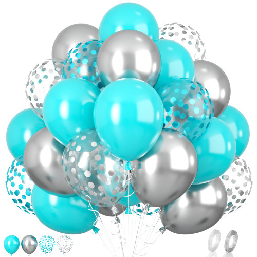 Teal and Silver Balloons, 30PCS Turquoise Party Balloons 12 Inch Teal and Silver Confetti Balloons Teal Blue Party Balloons Metallic Silver Latex Balloons for Kids Birthday Party Baby Shower Weeding