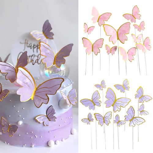 20 Pcs Butterfly Cake Topper 3D Pink & Purple Butterfly Cupcake Topper for Girls Women Happy Birthday Cake Wedding Party Food Decorations Supplies