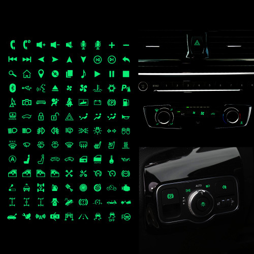 117pcs Centre Console Switch Luminous Stickers for Car Night Safety Luminous Decals Circuit Panel Label Glow in The Dark Accessories for Boat Car Headlight Control Volume Bluetooth