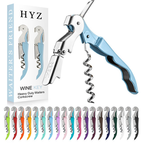 2-Pack Wine Opener Waiter Corkscrew, Professional Wine Key for Servers, Bartender with Foil Cutter, Manual Wine Bottle Opener Double Hinged (Sky Blue)