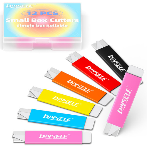 Box Cutters 12 Pack, Utility Knife, Box Cutter Retractable with Razor Blade, Box Opener for Package, Utility Knives for Office, School, Home, Flat Box Cutter for Women, Letter Opener for Mail