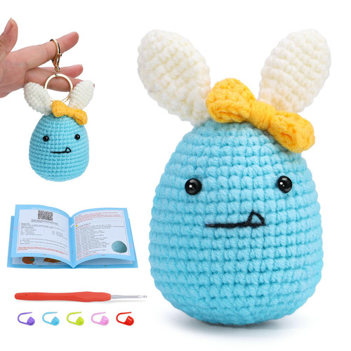 Crochet Kit for Beginners, Crochet Animal Kit Crochet Starter Kit with Step-by-Step Instructions and Video Tutorials Complete Crochet Kit for Beginners Decoration (Blue Rabbit)