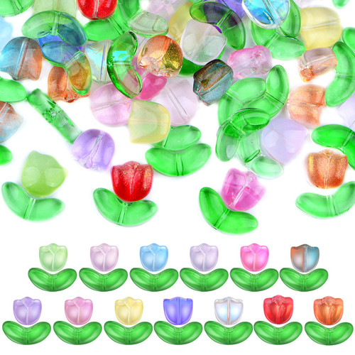 100pcs Colorful Translucent Tulip Flower Beads Handcrafted Tulip Glass Spacer Bead Crystal Glass Flower Beads for DIY Bracelet Earrings Craft Jewelry Making Spring Gifts 100pcs Colorful Translucent Tulip Flower Beads Handcrafted Tulip Glass Spacer Bead Crystal Glass Flower Beads for DIY Bracelet Earrings Craft Jewelry Making Spring Gifts