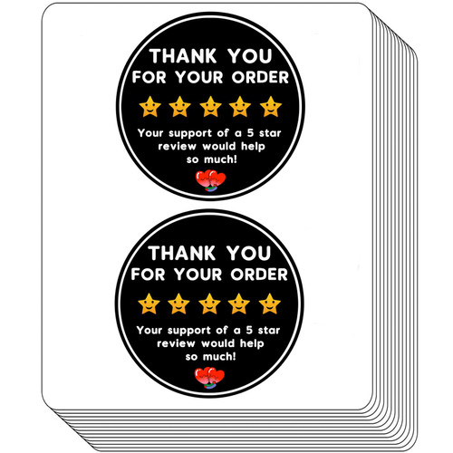 300PCS 5-Star Review Delivery Labels - 2-Inch Thank You Stickers,Enhance Customer Satisfaction with Thank You for Your Order Stickers(Black)