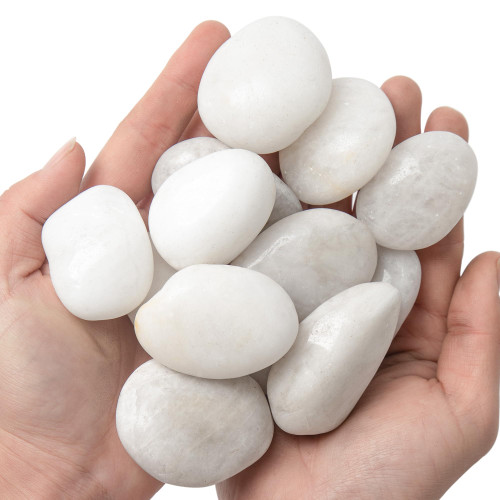 2lb Polished Bulk Rocks Natural River Pebbles Stones, 1-3 Inch Decorative Rocks for Outdoor Landscaping, Vase, Garden Paving, Plants Rocks, Crafting and Walkways,White Color