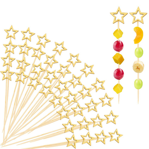100PCS Toothpicks for Appetizers, 5.4" Bamboo Cocktail Picks, Gold Star Toothpicks Skewers for Food Drinks Fruits, Fancy Toothpicks for Party Wedding Holiday Decorations