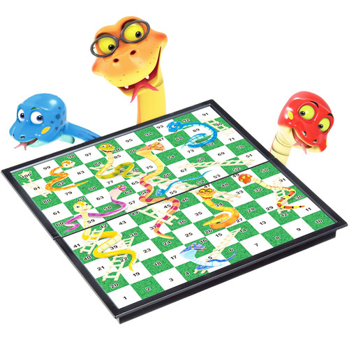 Magnetic Snakes and Ladders Board Game Set,Folding Travel Board Game, 9.75 Inch Portable Game Set