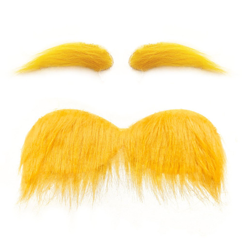 Yellow Mustache and Eyebrows Fake Moustache Set Realistic Beard Fake Eyebrow Cosplay Mustaches Novelty Prop Beard Facial Hair Self Adhesive for Halloween Christmas Party Costume Accessories